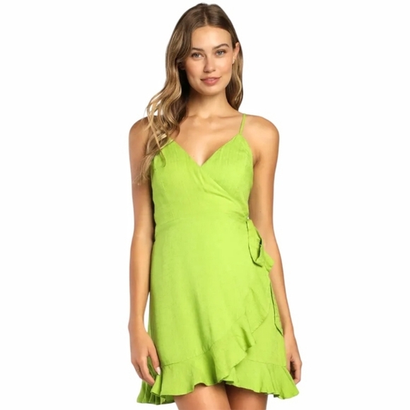 Lulu's - Sunny Day Style Ruffled Mini Wrap Dress - Picture 1 of 16
